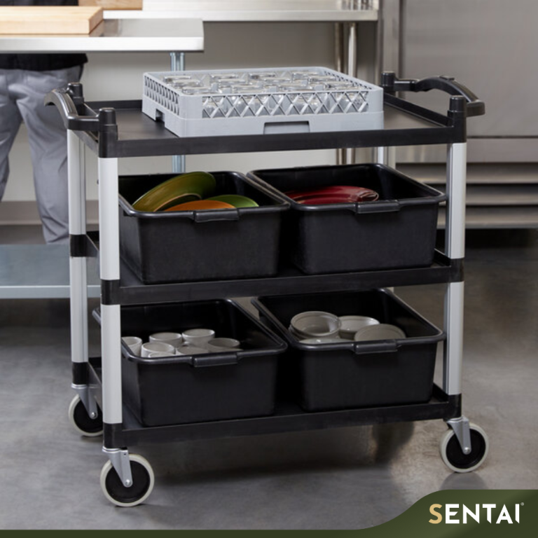 CAMBRO BC340KD110 BLACK THREE-SHELF UTILITY CART - Image 3